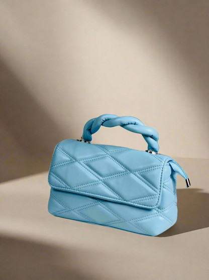 Blue Twisted Handle Quilted Bag