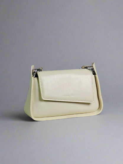 Cream Structured Flap Shoulder Bag