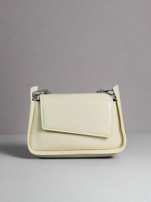 Cream Structured Flap Shoulder Bag