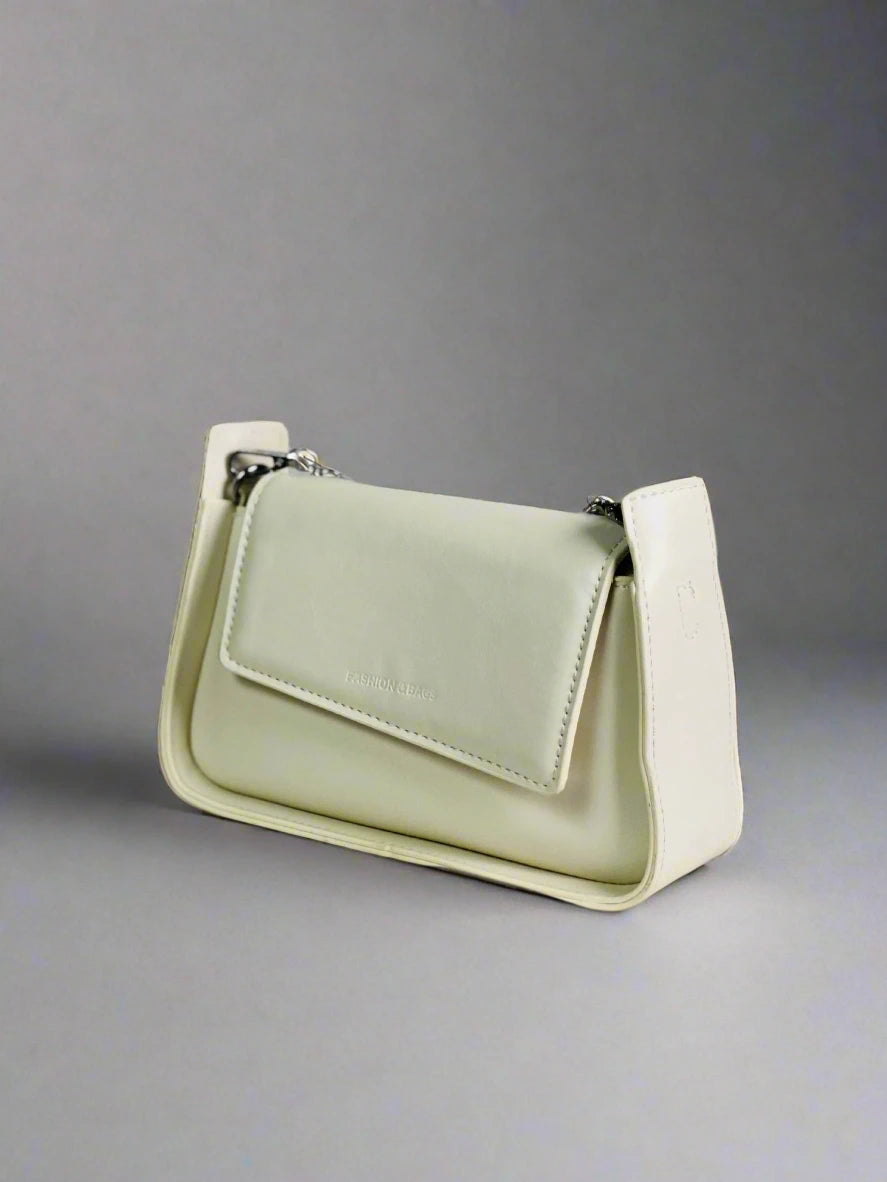 Cream Structured Flap Shoulder Bag