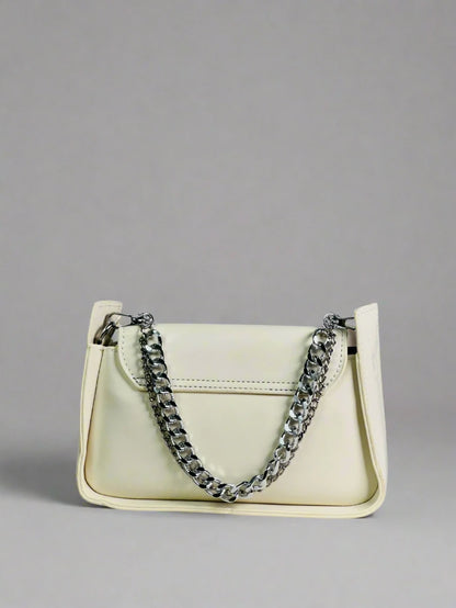 Cream Structured Flap Shoulder Bag