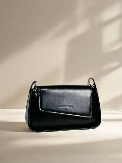 Black Structured Flap Shoulder Bag