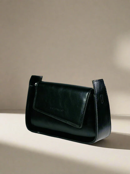 Black Structured Flap Shoulder Bag