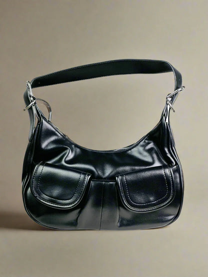 Black Glossy Slouchy Hobo Bag