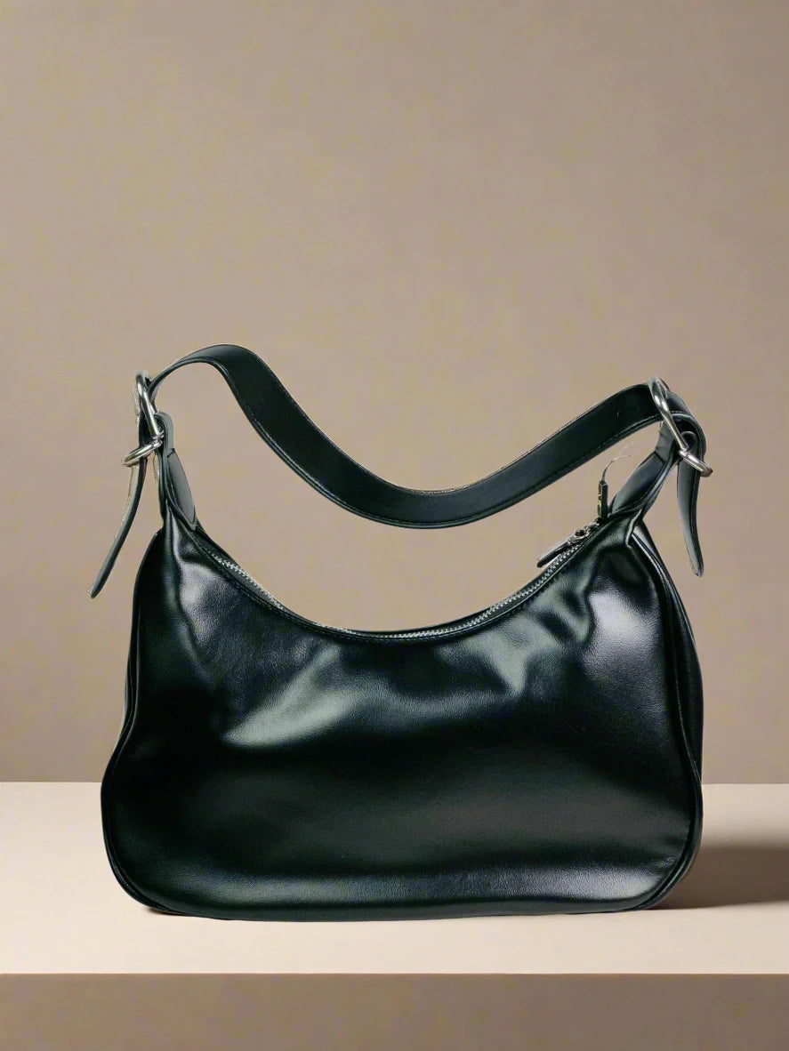 Black Glossy Slouchy Hobo Bag