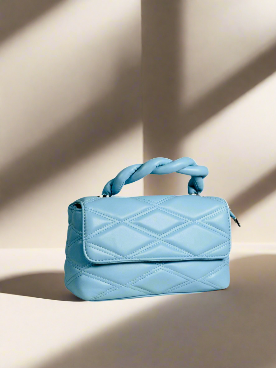 Blue Twisted Handle Quilted Bag