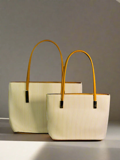 Ivory and Yellow Double Handle Tote