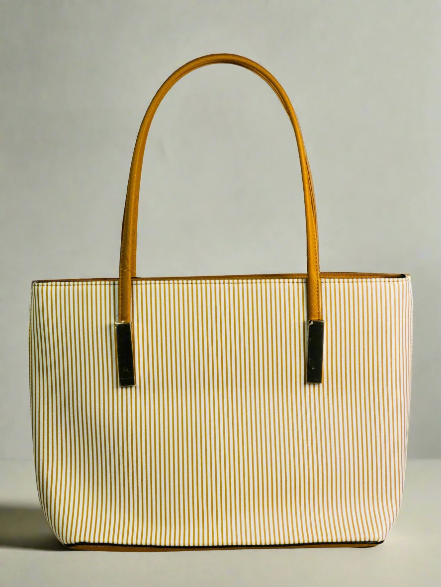 Ivory and Yellow Double Handle Tote