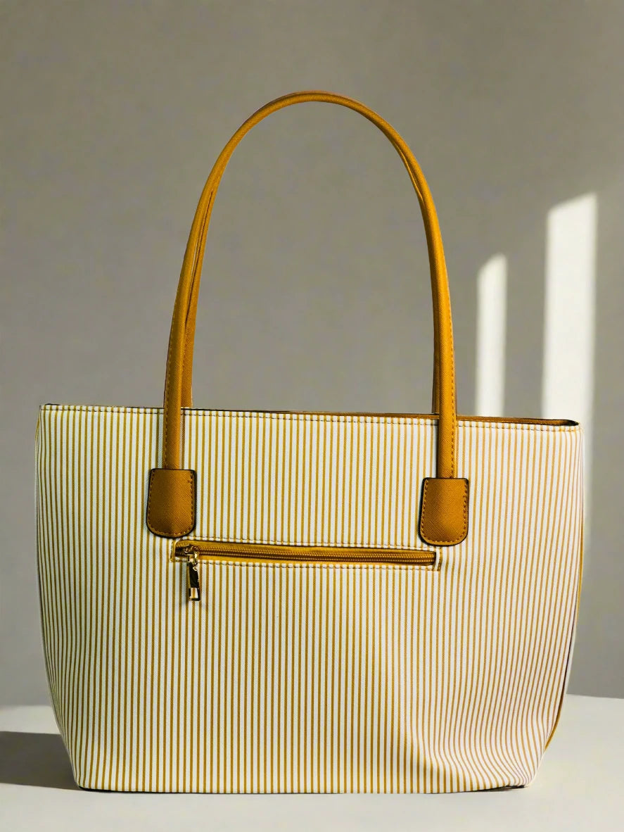 Ivory and Yellow Double Handle Tote