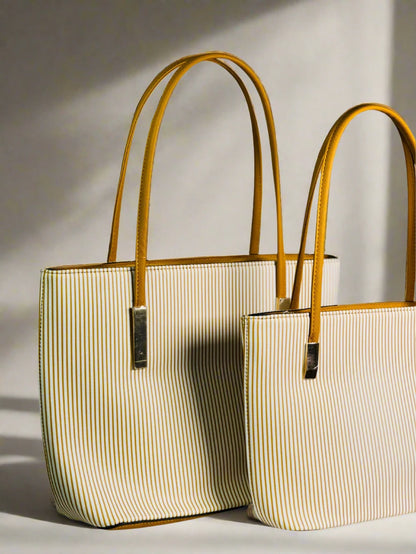 Ivory and Yellow Double Handle Tote