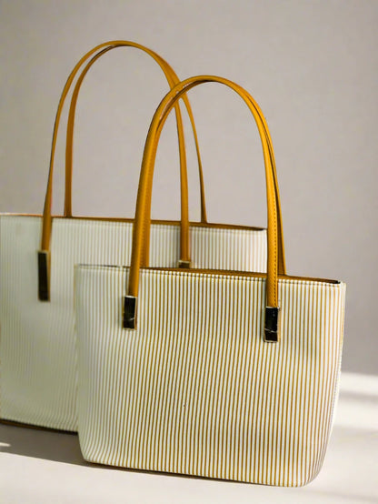 Ivory and Yellow Double Handle Tote