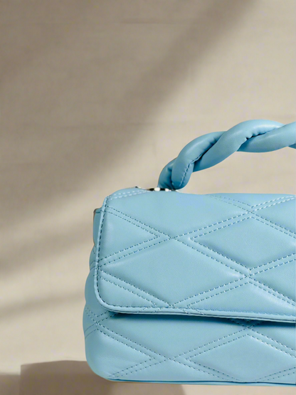 Blue Twisted Handle Quilted Bag