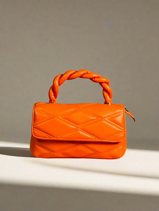 Orange Twisted Handle Quilted Bag