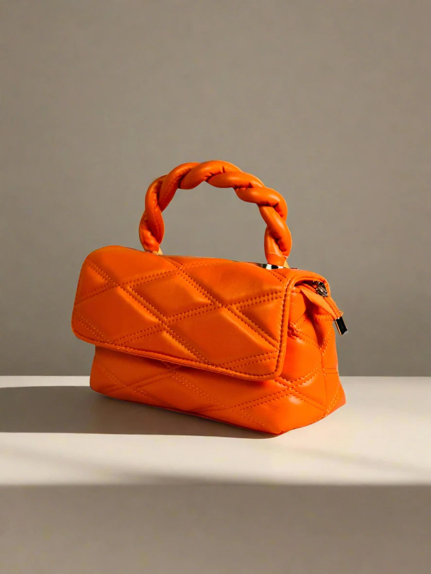 Orange Twisted Handle Quilted Bag