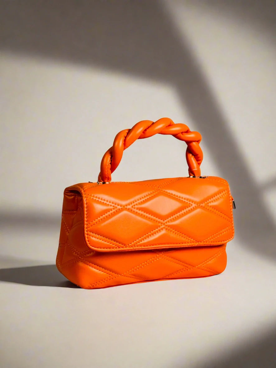 Orange Twisted Handle Quilted Bag