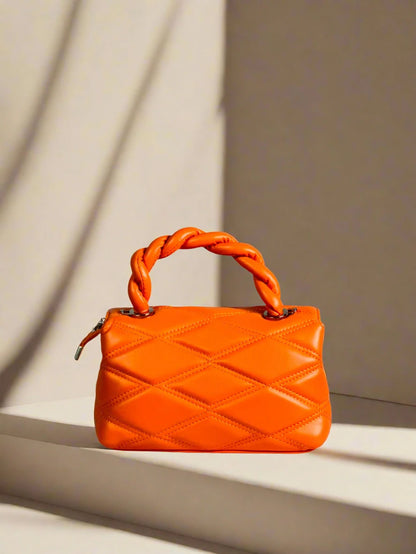 Orange Twisted Handle Quilted Bag