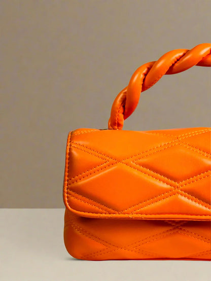 Orange Twisted Handle Quilted Bag