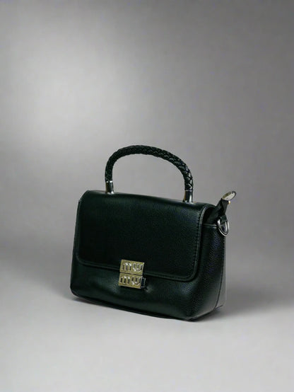 Black Textured Top Handle Bag