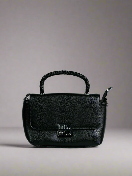 Black Textured Top Handle Bag