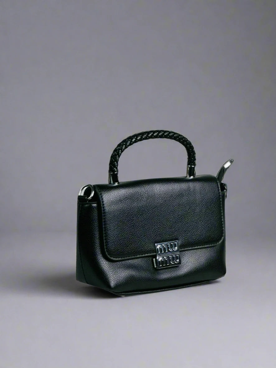 Black Textured Top Handle Bag