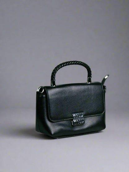 Black Textured Top Handle Bag