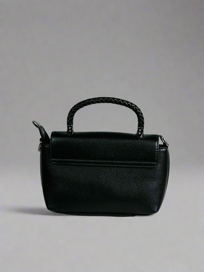 Black Textured Top Handle Bag