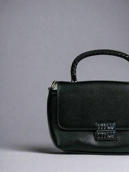 Black Textured Top Handle Bag