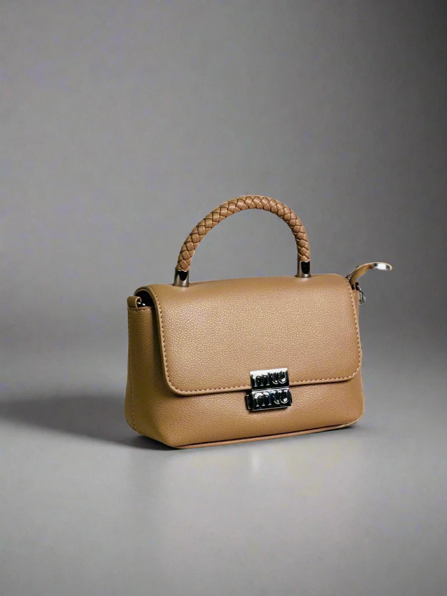 Beige Woven Handle Mini Bag