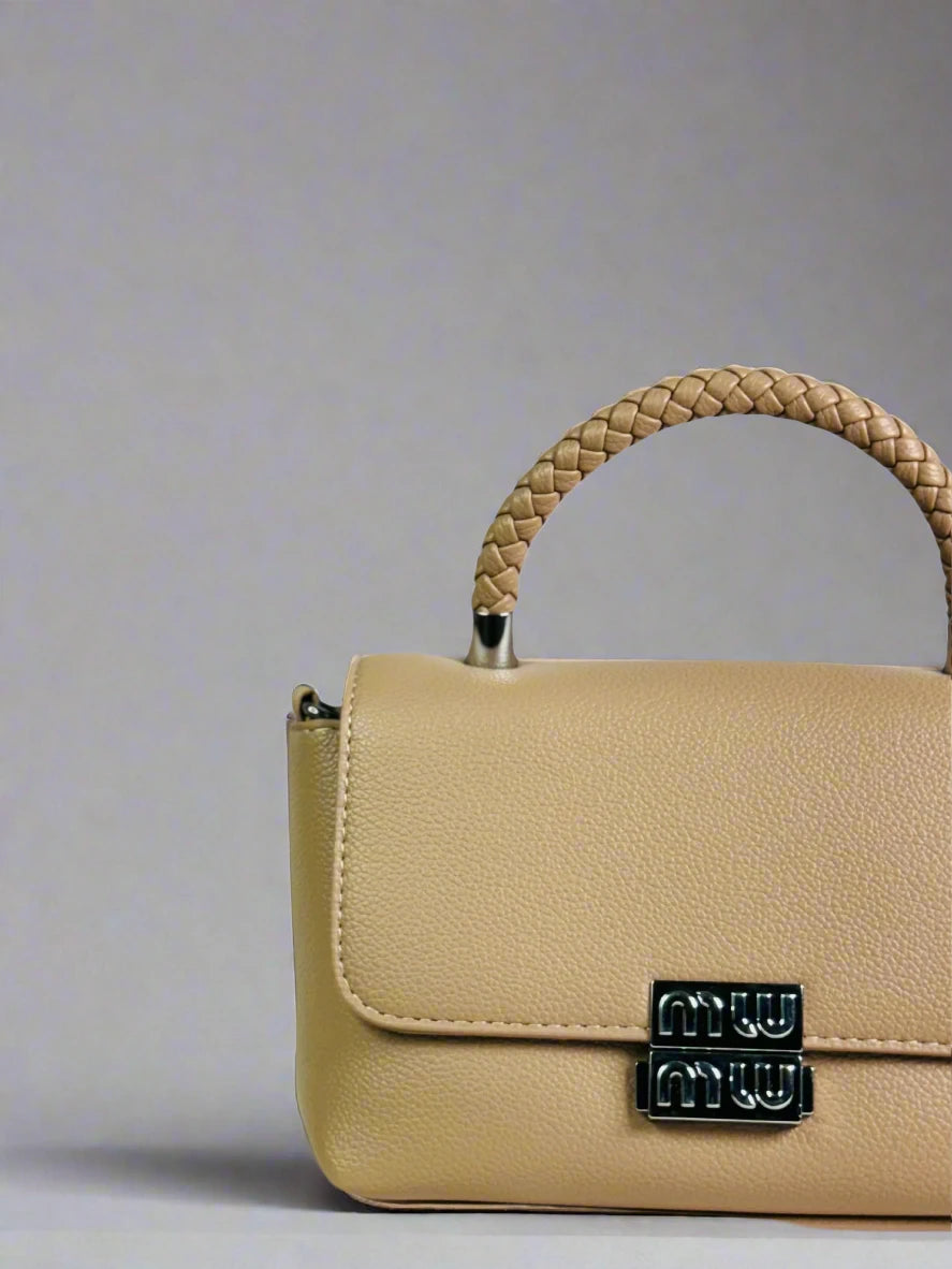 Beige Woven Handle Mini Bag