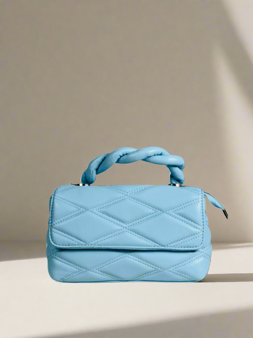 Blue Twisted Handle Quilted Bag